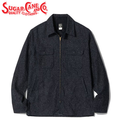 SC16054 / SUGAR CANE FICTION ROMANCE 10.5oz. INDIGO JACQUARD ZIP SHIRT