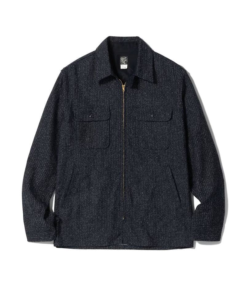 SC16054 / SUGAR CANE FICTION ROMANCE 10.5oz. INDIGO JACQUARD ZIP SHIRT