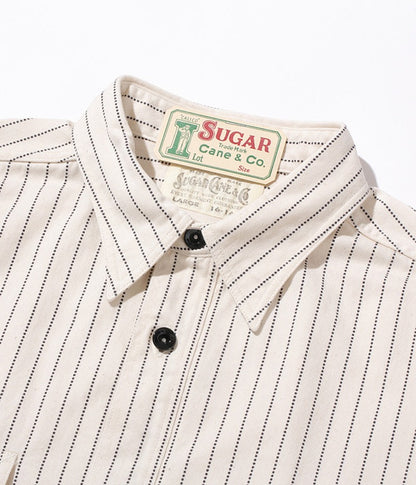 SC27076 / SUGAR CANE FICTION ROMANCE 8.5oz. WHITE WABASH STRIPE WORK SHIRT (LONG SLEEVE)