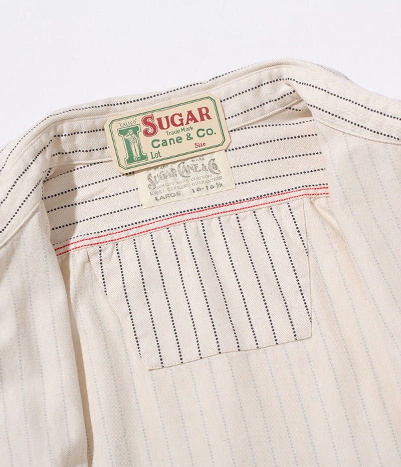 SC27076 / SUGAR CANE FICTION ROMANCE 8.5oz. WHITE WABASH STRIPE WORK SHIRT (LONG SLEEVE)