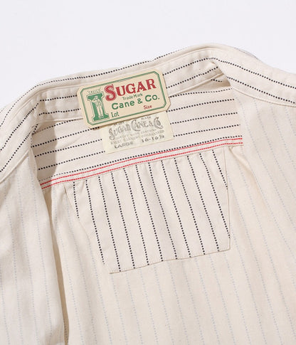 SC27076 / SUGAR CANE FICTION ROMANCE 8.5oz. WHITE WABASH STRIPE WORK SHIRT (LONG SLEEVE)