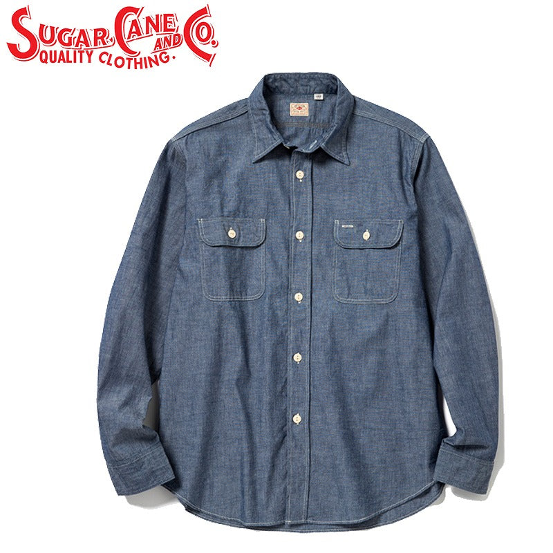 SC27850 / SUGAR CANE BLUE CHAMBRAY WORK SHIRT (LONG SLEEVE)