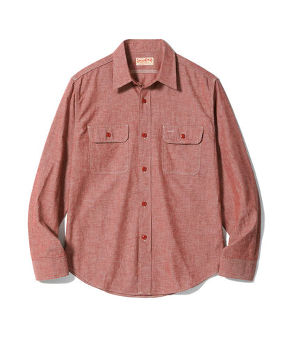 SC29682 / SUGAR CANE RED CHAMBRAY WORK SHIRT (LONG SLEEVE)