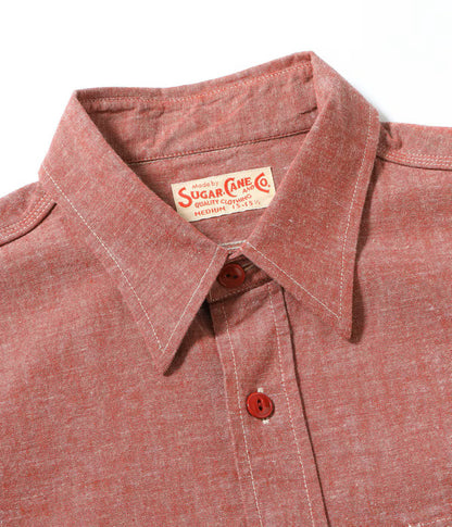 SC29682 / SUGAR CANE RED CHAMBRAY WORK SHIRT (LONG SLEEVE)