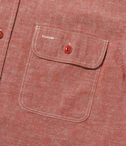 SC29682 / SUGAR CANE RED CHAMBRAY WORK SHIRT (LONG SLEEVE)