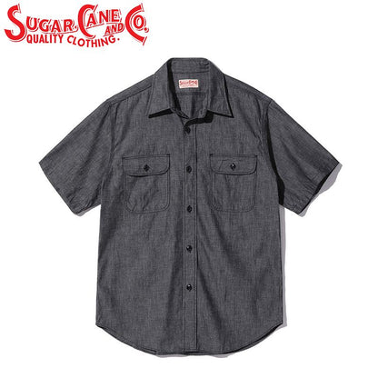 SC39307 / SUGAR CANE BLACK CHAMBRAY WORK SHIRT (SHORT SLEEVE)