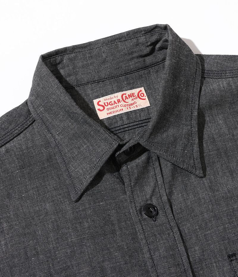 SC39307 / SUGAR CANE BLACK CHAMBRAY WORK SHIRT (SHORT SLEEVE)