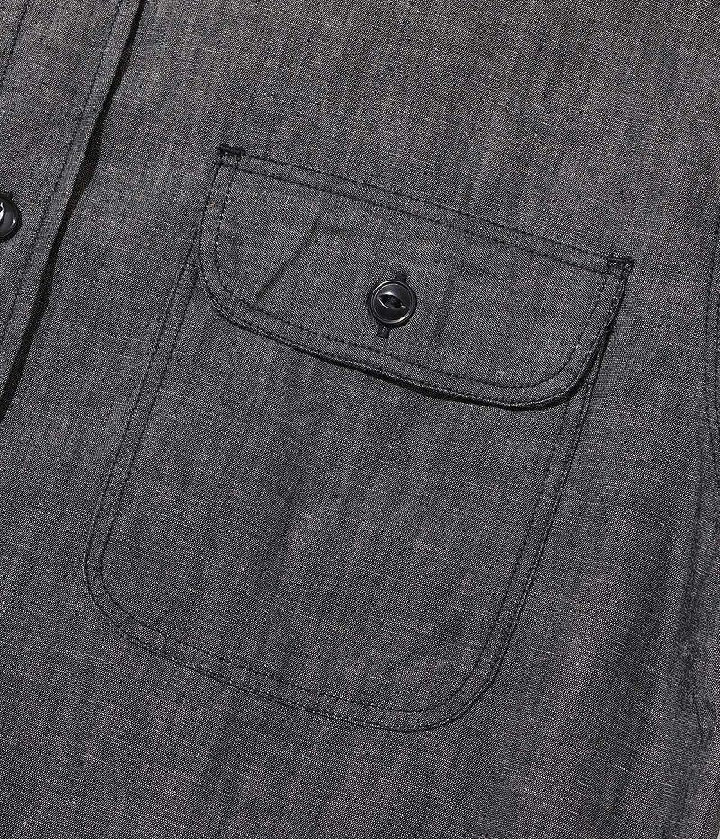 SC39307 / SUGAR CANE BLACK CHAMBRAY WORK SHIRT (SHORT SLEEVE)