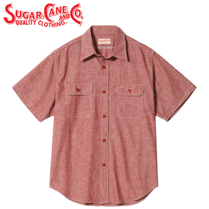 SC39703 / SUGAR CANE RED CHAMBRAY WORK SHIRT (SHORT SLEEVE)