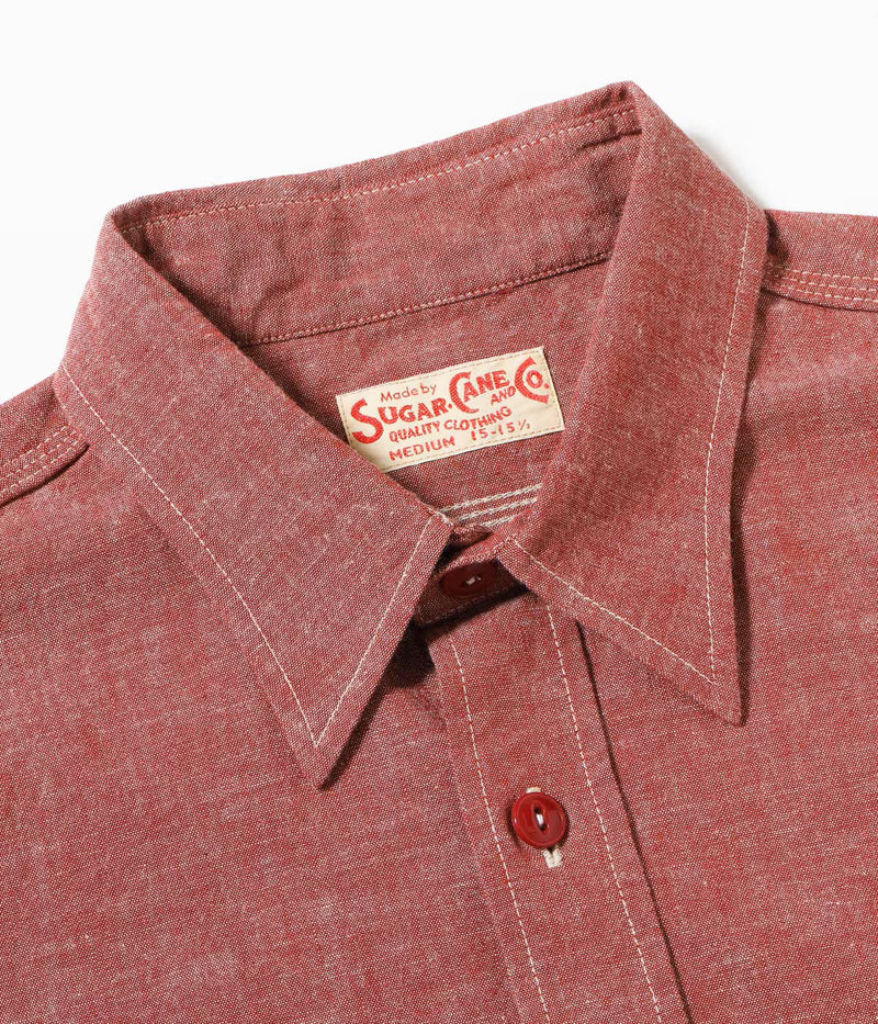 SC39703 / SUGAR CANE RED CHAMBRAY WORK SHIRT (SHORT SLEEVE)