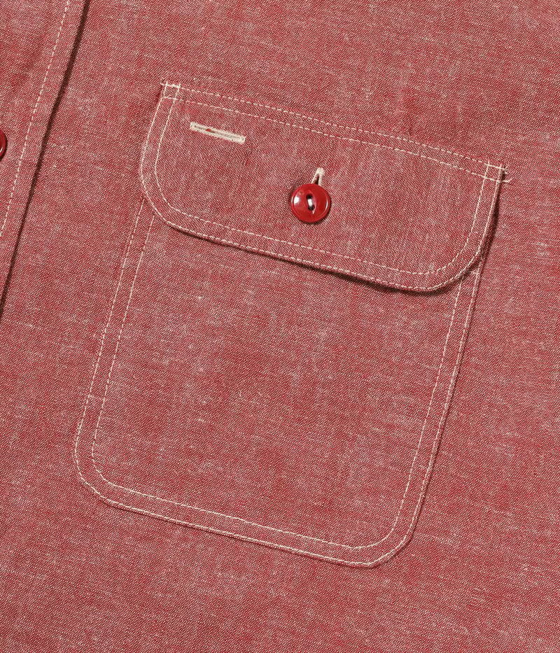 SC39703 / SUGAR CANE RED CHAMBRAY WORK SHIRT (SHORT SLEEVE)