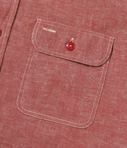 SC39703 / SUGAR CANE RED CHAMBRAY WORK SHIRT (SHORT SLEEVE)