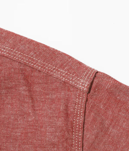 SC39703 / SUGAR CANE RED CHAMBRAY WORK SHIRT (SHORT SLEEVE)