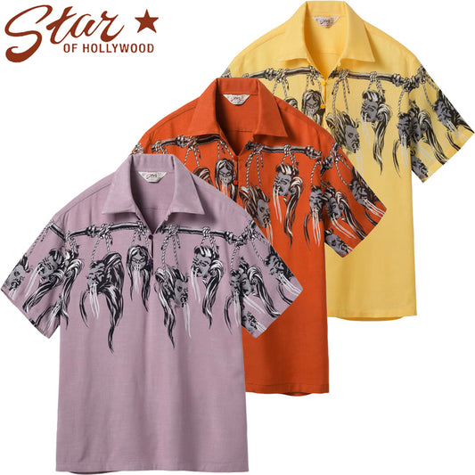 SH39705 / STAR OF HOLLY WOOD HOPSACK RAYON OPEN SHIRT “SHRUNKEN HEAD”