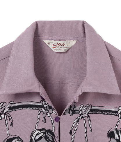 SH39705 / STAR OF HOLLY WOOD HOPSACK RAYON OPEN SHIRT “SHRUNKEN HEAD”