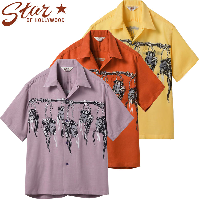 SH39705 / STAR OF HOLLY WOOD HOPSACK RAYON OPEN SHIRT “SHRUNKEN HEAD”