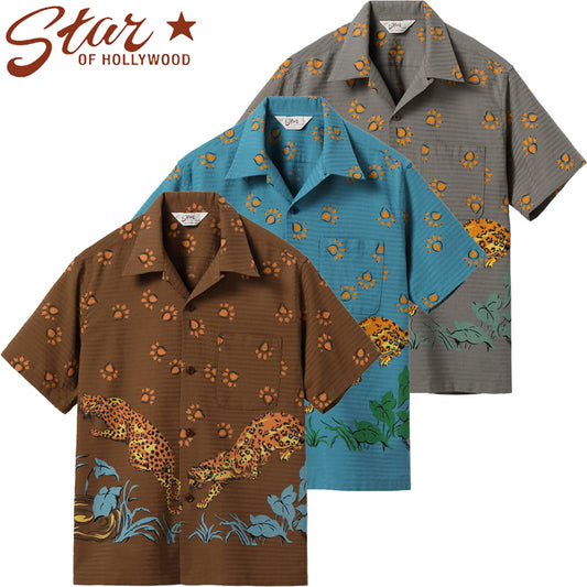 SH39720 / STAR OF HOLLY WOOD DOBBY COTTON OPEN SHIRT “LEOPARD”