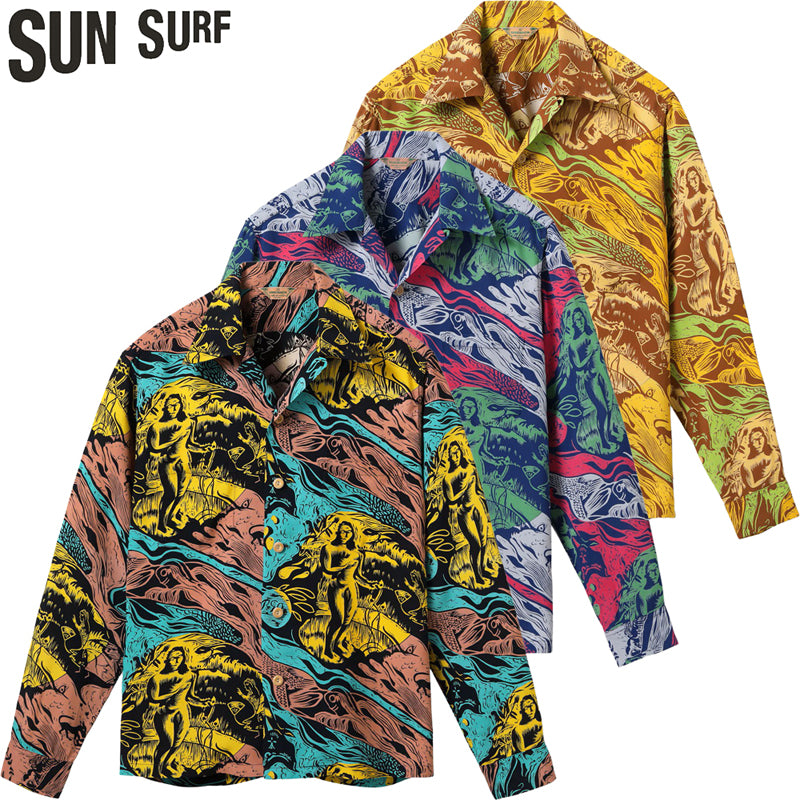 SS29674 / SUN SURF SPECIAL EDITION HAWAIIAN SHIRT “GAUGUIN WOODCUT MYSTIC” (LONG SLEEVE)