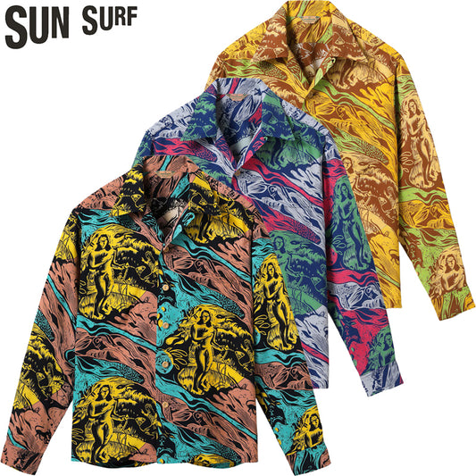 SS29674 / SUN SURF SPECIAL EDITION HAWAIIAN SHIRT “GAUGUIN WOODCUT MYSTIC” (LONG SLEEVE)