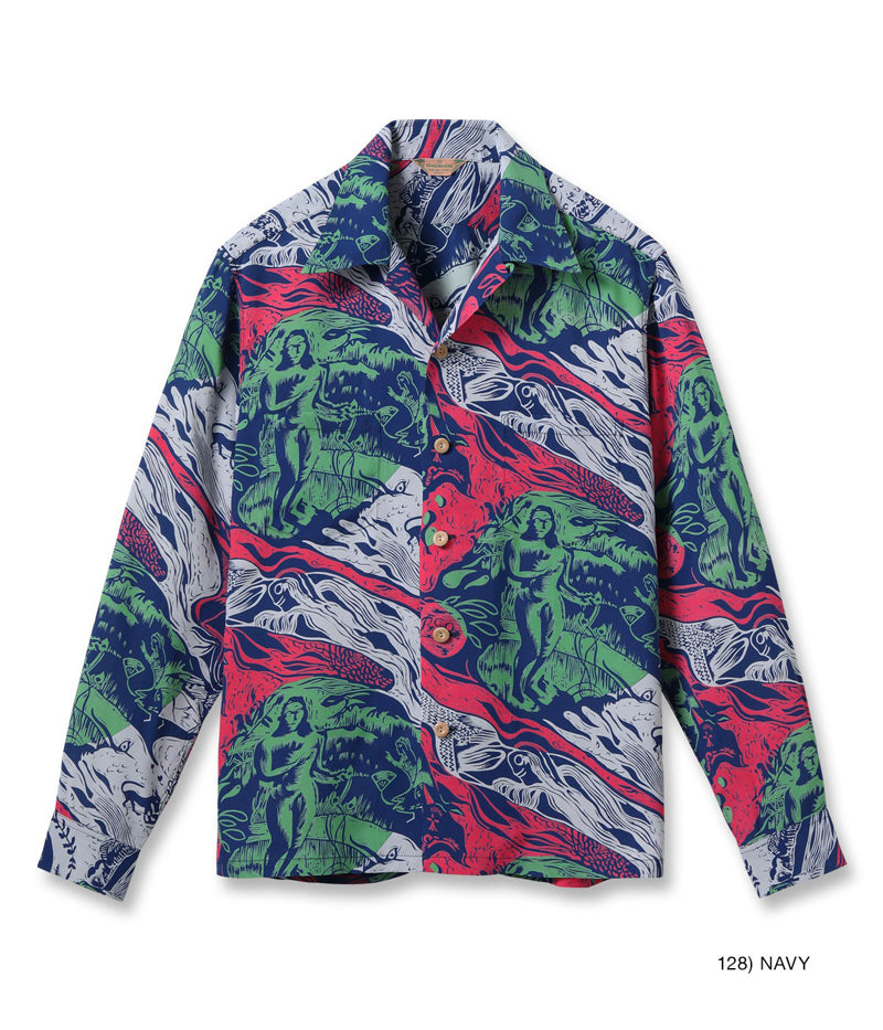 SS29674 / SUN SURF SPECIAL EDITION HAWAIIAN SHIRT “GAUGUIN WOODCUT MYSTIC” (LONG SLEEVE)