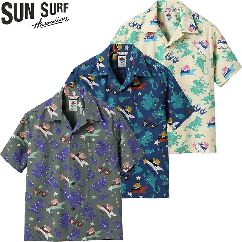 SS39332 / SUNSURF COTTON SEERSUCKER OPEN SHIRT “ZODIAC SIGN” by 柳原良平 with MOOKIE