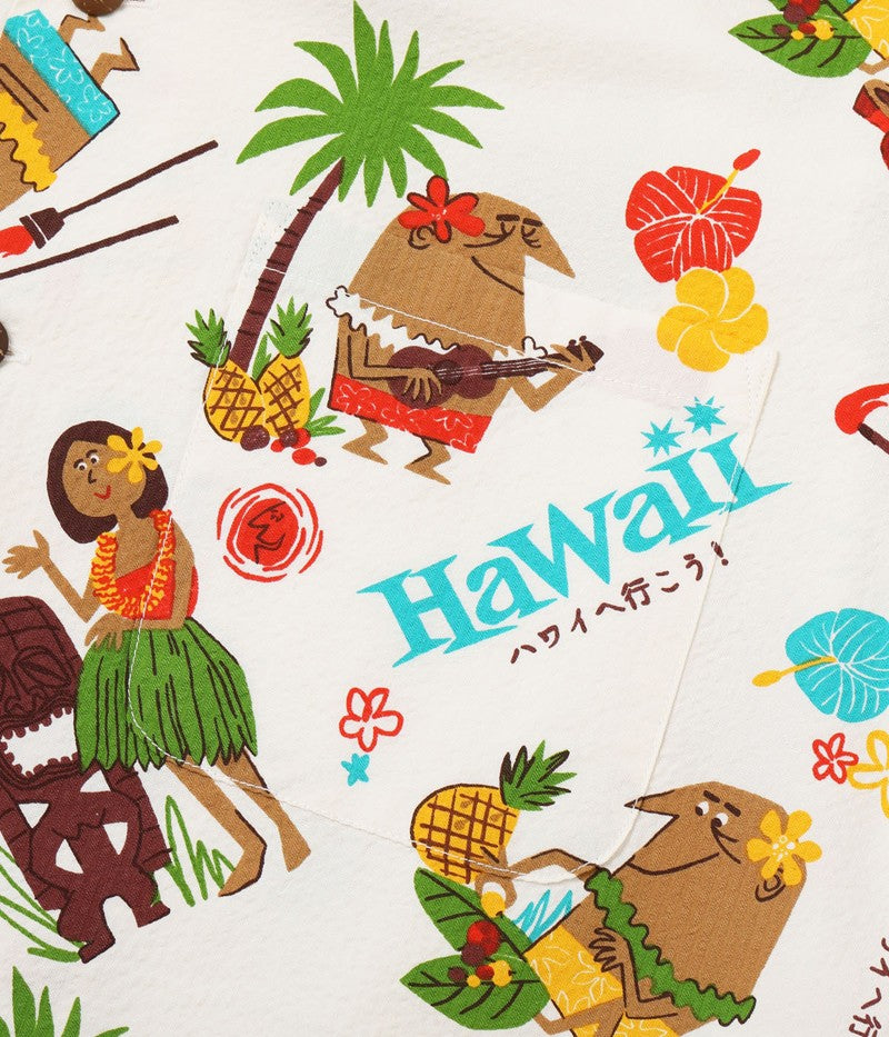 SS39537 / SUNSURF COTTON SEERSUCKER OPEN SHIRT “TRIP TO HAWAII” by 柳原良平 with MOOKIE