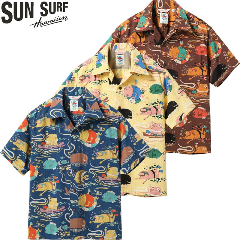 SS39538 / SUNSURF DOBBY COTTON OPEN SHIRT “OCEAN ACTIVITIES” by 柳原良平 with MOOKIE
