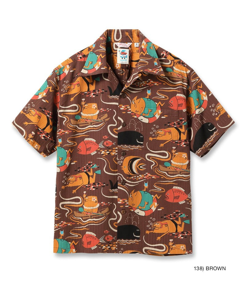 SS39538 / SUNSURF DOBBY COTTON OPEN SHIRT “OCEAN ACTIVITIES” by 柳原良平 with MOOKIE