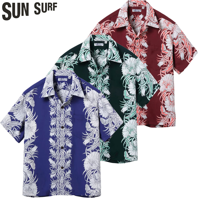 SS39612 / SUNSURF RAYON HAWAIIAN SHIRT “NIGHT BLOOMING CEREUS BORDER”