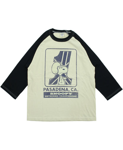 TMC2631 / TOYS McCOY PEANUTS CROPPED RAGLAN TEE　SNOOPY " MOTOCROSS CHAMPIONSHIP "