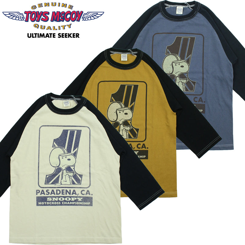 TMC2631 / TOYS McCOY PEANUTS CROPPED RAGLAN TEE　SNOOPY " MOTOCROSS CHAMPIONSHIP "