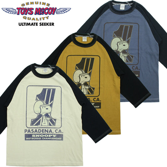 TMC2631 / TOYS McCOY PEANUTS CROPPED RAGLAN TEE　SNOOPY " MOTOCROSS CHAMPIONSHIP "