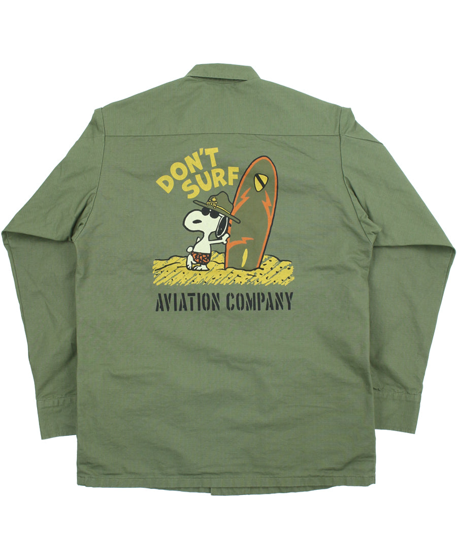 TMJ2605 / TOYS McCOY JUNGLE FATIGUE JACKET RIP STOP SNOOPY " CHARLIE DON'T SURF "