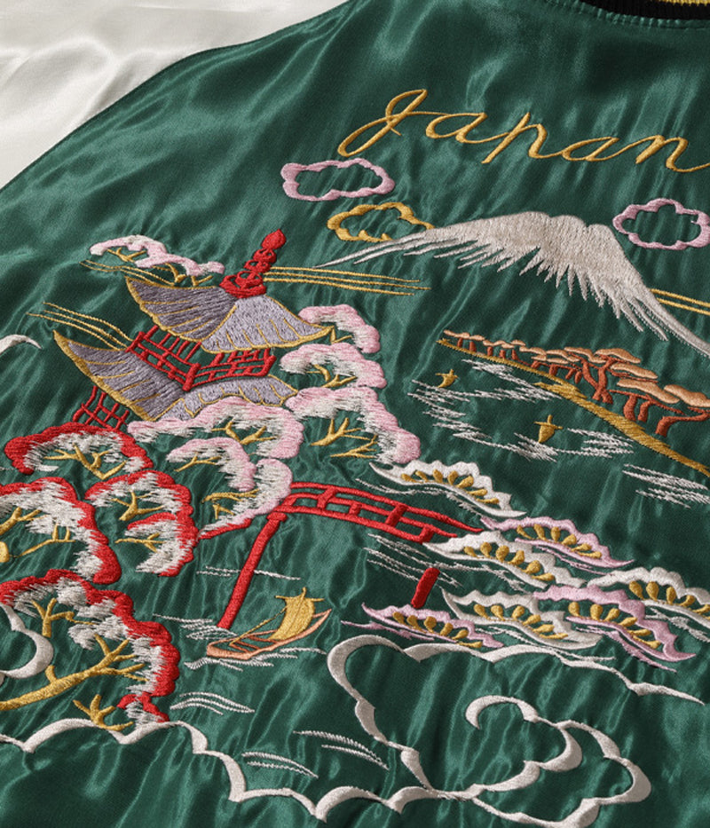 TT15390-219 / TAILOR TOYO Early 1950s Style Acetate Souvenir Jacket “WHITE  DRAGON” × “LANDSCAPE”