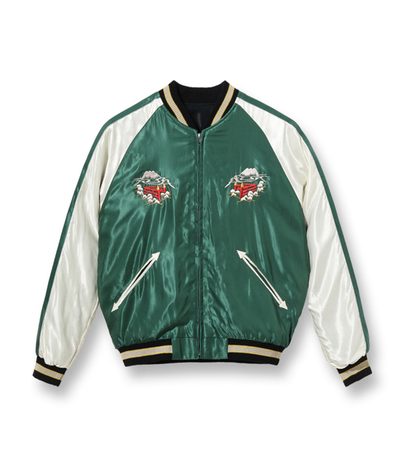 TT15390-219 / TAILOR TOYO Early 1950s Style Acetate Souvenir Jacket “WHITE  DRAGON” × “LANDSCAPE”