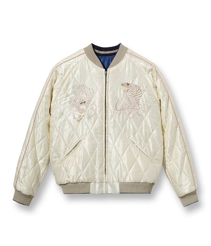 TT15391-125 / TAILOR TOYO Early 1950s Style Acetate Quilted Souvenir Jacket “DUELLING DRAGONS” × “WHITE TIGER”