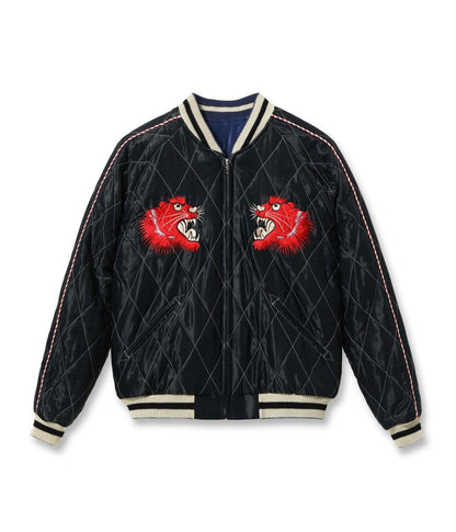 TT15543-119 TAILOR TOYO Mid 1950s Style Acetate Quilted Souvenir Jacket “RED TIGER” × “JAPAN MAP”