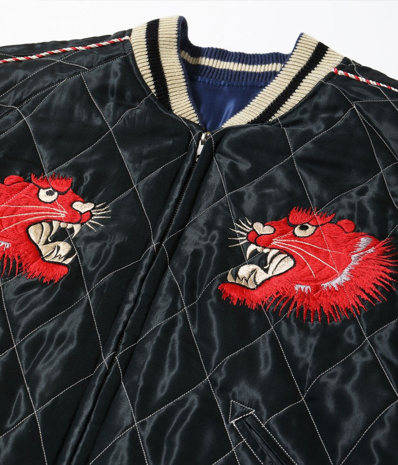 TT15543-119 TAILOR TOYO Mid 1950s Style Acetate Quilted Souvenir Jacket “RED TIGER” × “JAPAN MAP”