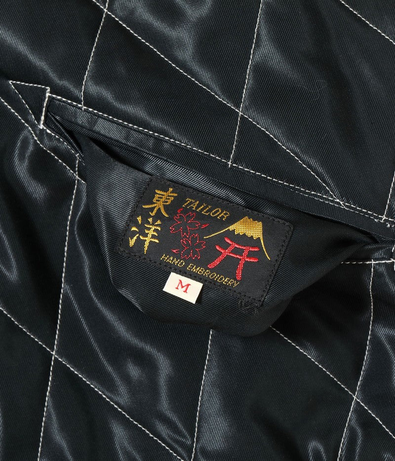 TT15543-119 TAILOR TOYO Mid 1950s Style Acetate Quilted Souvenir Jacket “RED TIGER” × “JAPAN MAP”