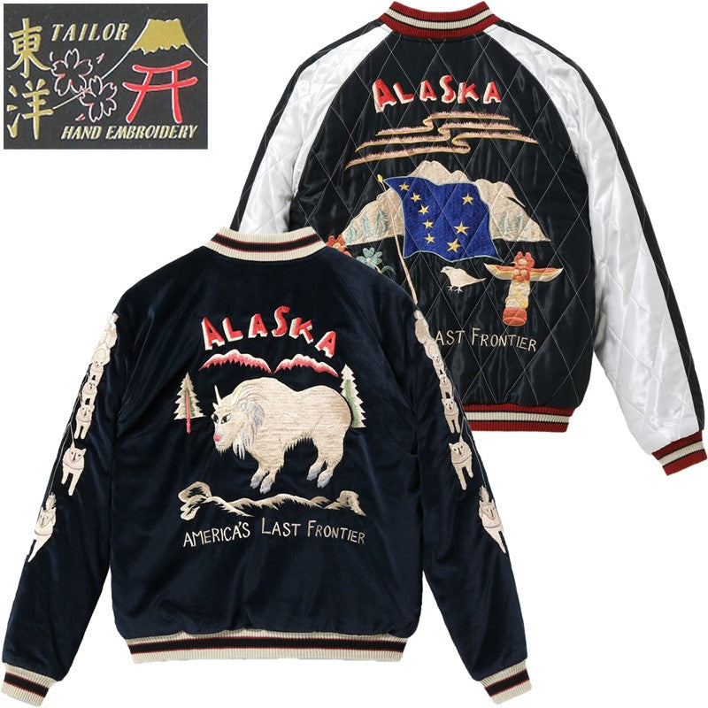 TT15544-128 / TAILOR TOYO Late 1950s Style Velveteen Souvenir Jacket “MOUNTAIN GOAT” × “ALASKAN FLAG”