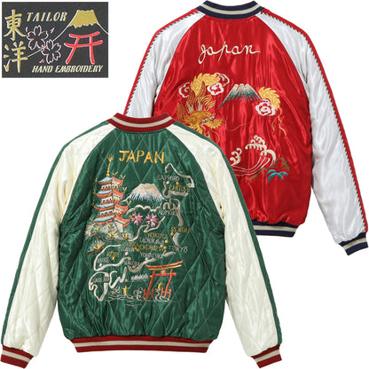 TT15791-145 / TAILOR TOYO Early 1950s Style Acetate Quilted Souvenir Jacket “JAPAN MAP” × “GOLD DRAGON”