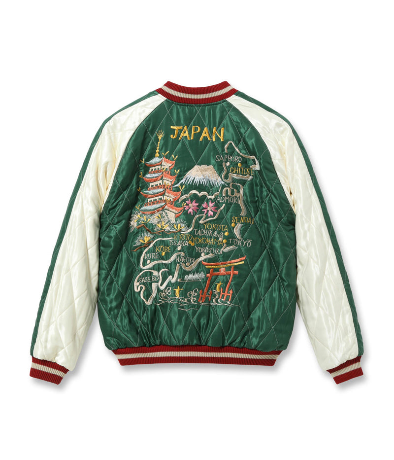 TT15791-145 / TAILOR TOYO Early 1950s Style Acetate Quilted Souvenir Jacket “JAPAN MAP” × “GOLD DRAGON”