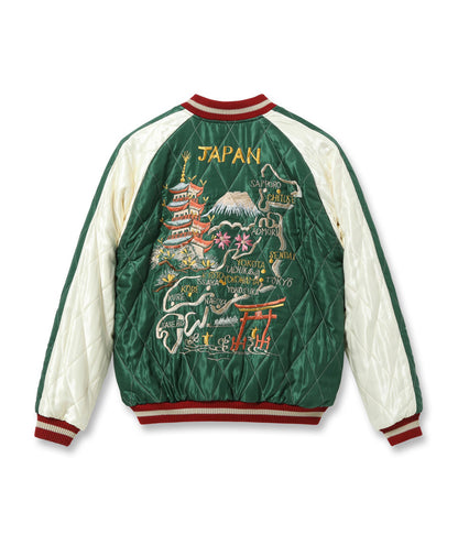 TT15791-145 / TAILOR TOYO Early 1950s Style Acetate Quilted Souvenir Jacket “JAPAN MAP” × “GOLD DRAGON”