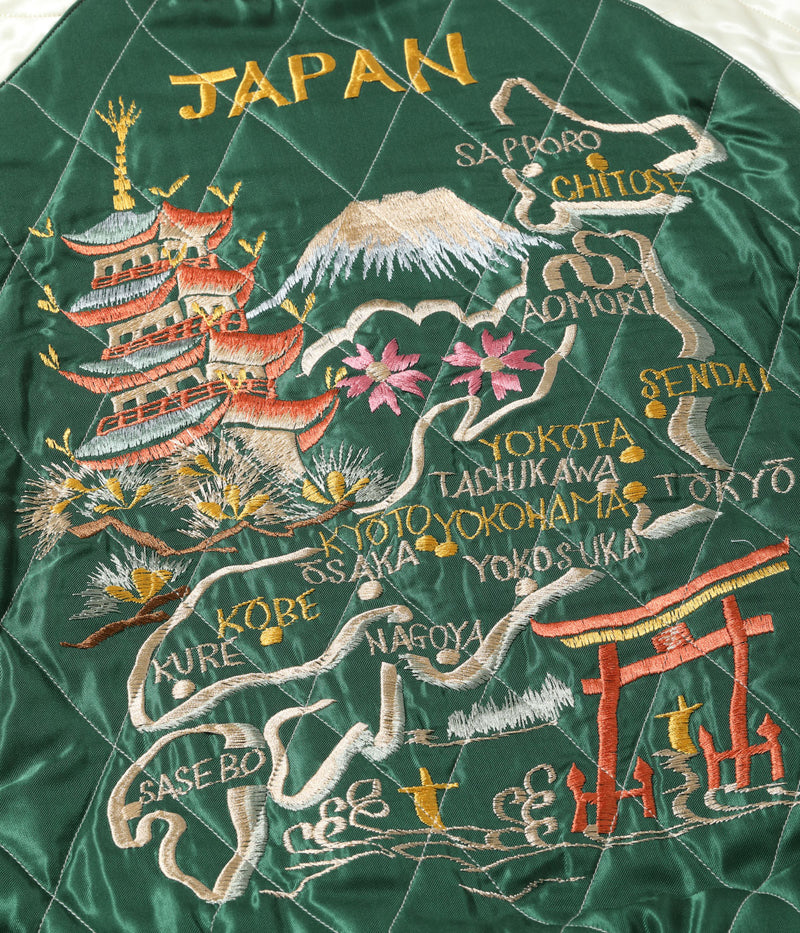 TT15791-145 / TAILOR TOYO Early 1950s Style Acetate Quilted Souvenir Jacket “JAPAN MAP” × “GOLD DRAGON”