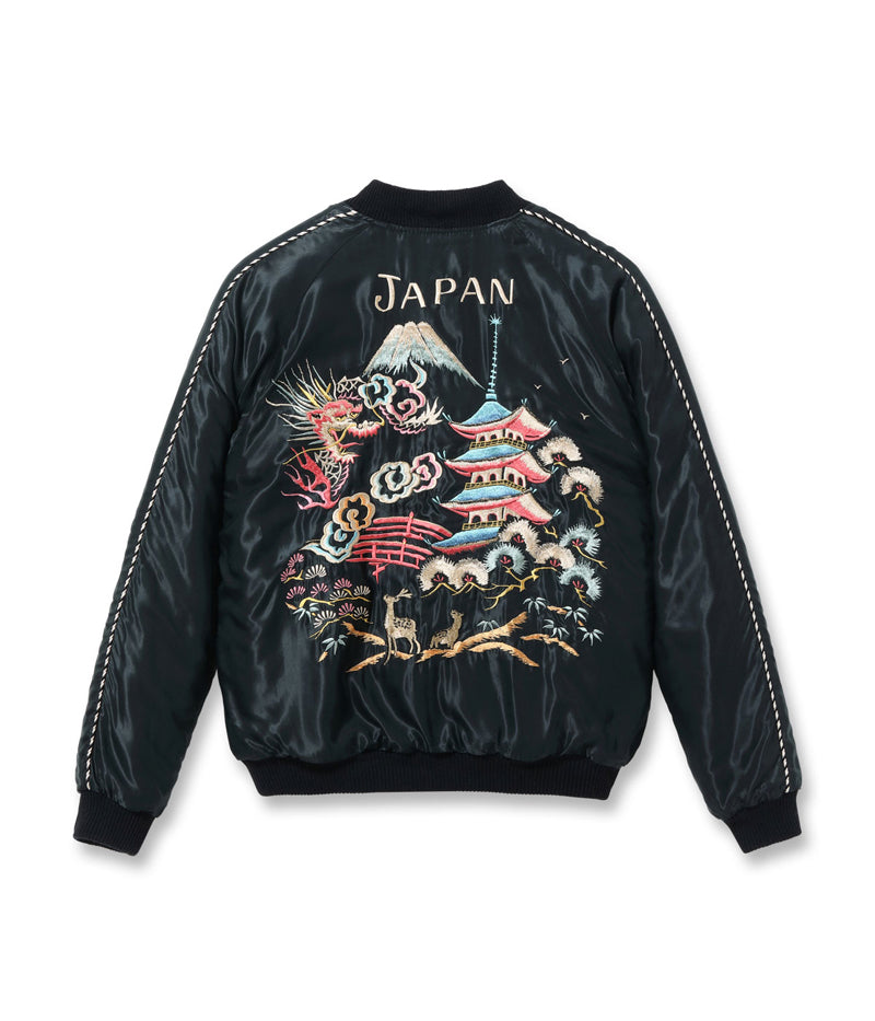 TT15791-159 / TAILOR TOYO Early 1950s Style Acetate Quilted Souvenir Jacket “WHITE TIGER” × “LANDSCAPE”