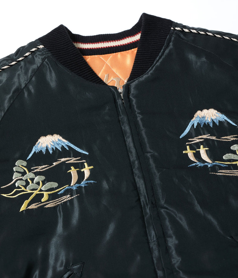 TT15791-159 / TAILOR TOYO Early 1950s Style Acetate Quilted Souvenir Jacket “WHITE TIGER” × “LANDSCAPE”