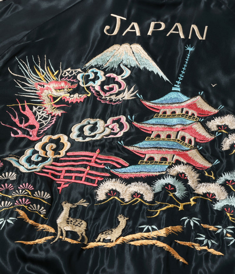 TT15791-159 / TAILOR TOYO Early 1950s Style Acetate Quilted Souvenir Jacket “WHITE TIGER” × “LANDSCAPE”