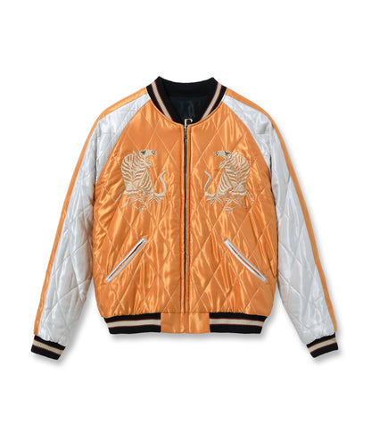 TT15791-159 / TAILOR TOYO Early 1950s Style Acetate Quilted Souvenir Jacket “WHITE TIGER” × “LANDSCAPE”