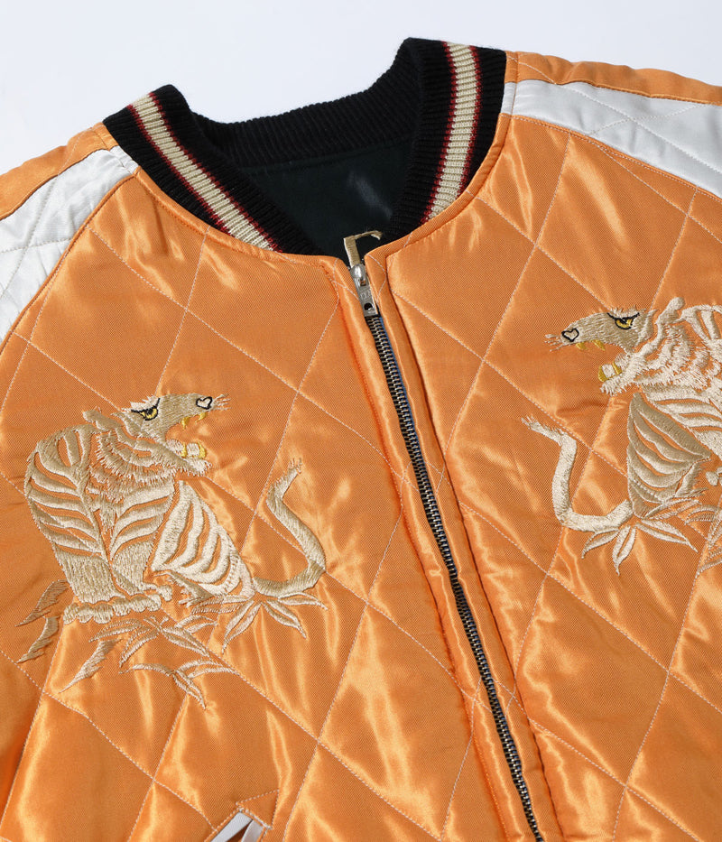 TT15791-159 / TAILOR TOYO Early 1950s Style Acetate Quilted Souvenir Jacket “WHITE TIGER” × “LANDSCAPE”