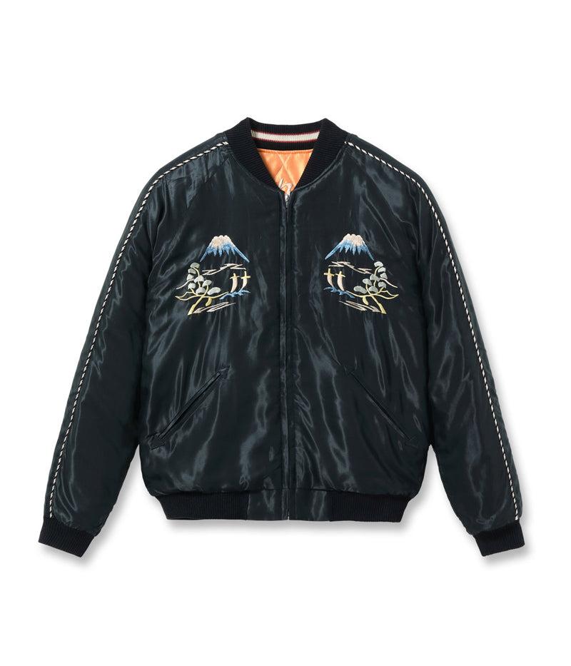 TT15791-159 / TAILOR TOYO Early 1950s Style Acetate Quilted Souvenir Jacket “WHITE TIGER” × “LANDSCAPE”